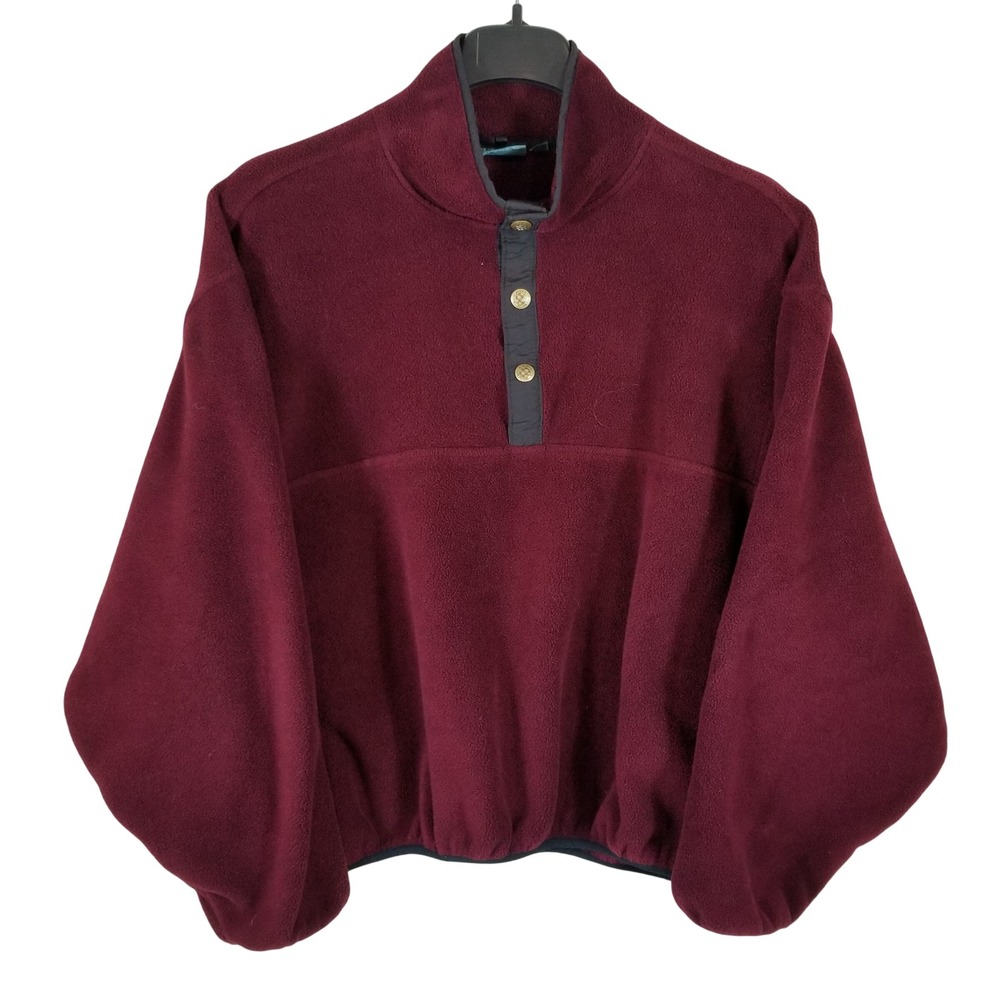 VTG Woolrich‎ Men XL Fleece Pullover Snap T Mock Neck Burgundy Mulberry USA